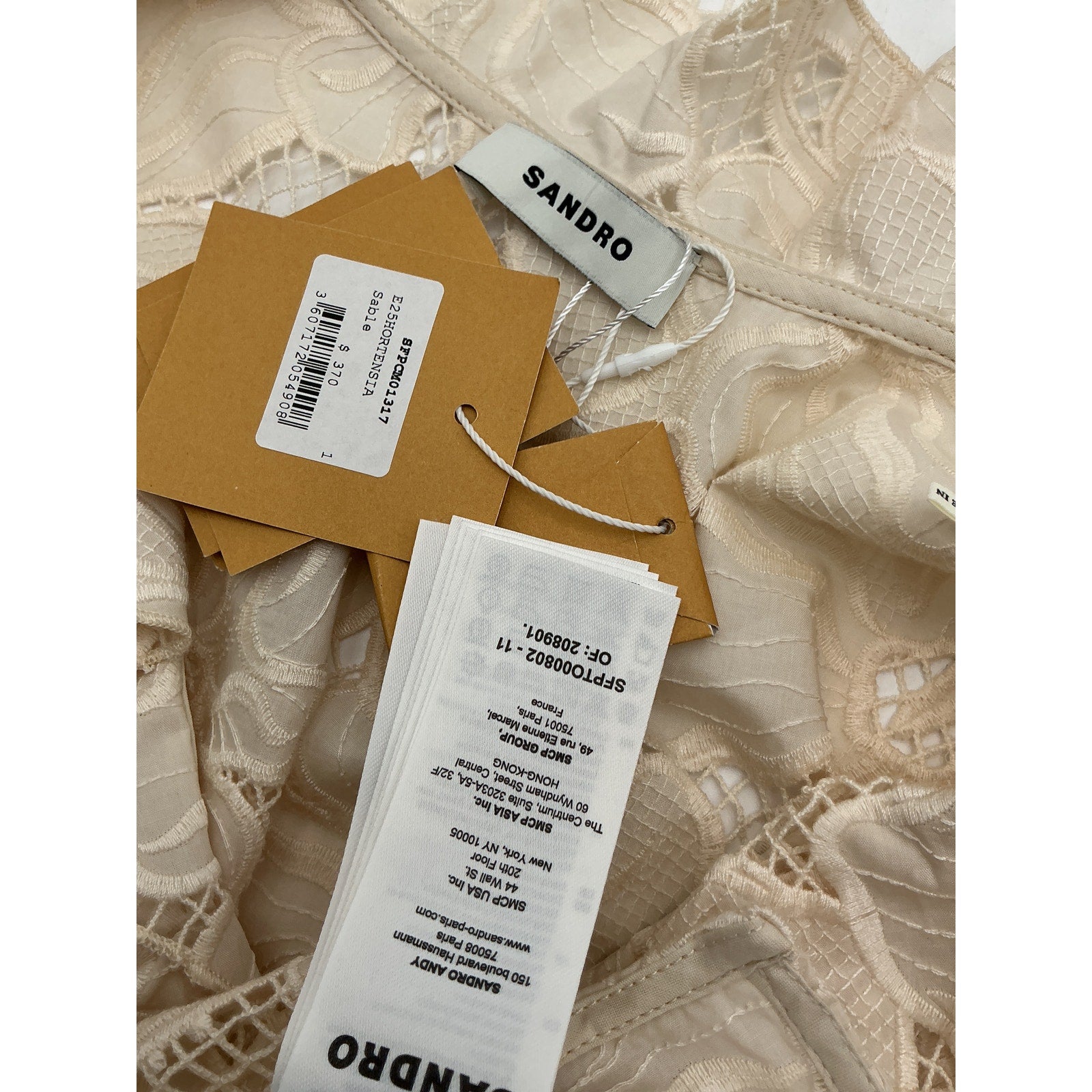 Sandro 'Embroidered' Beige Polyester Crop Top Size 1 - NWT