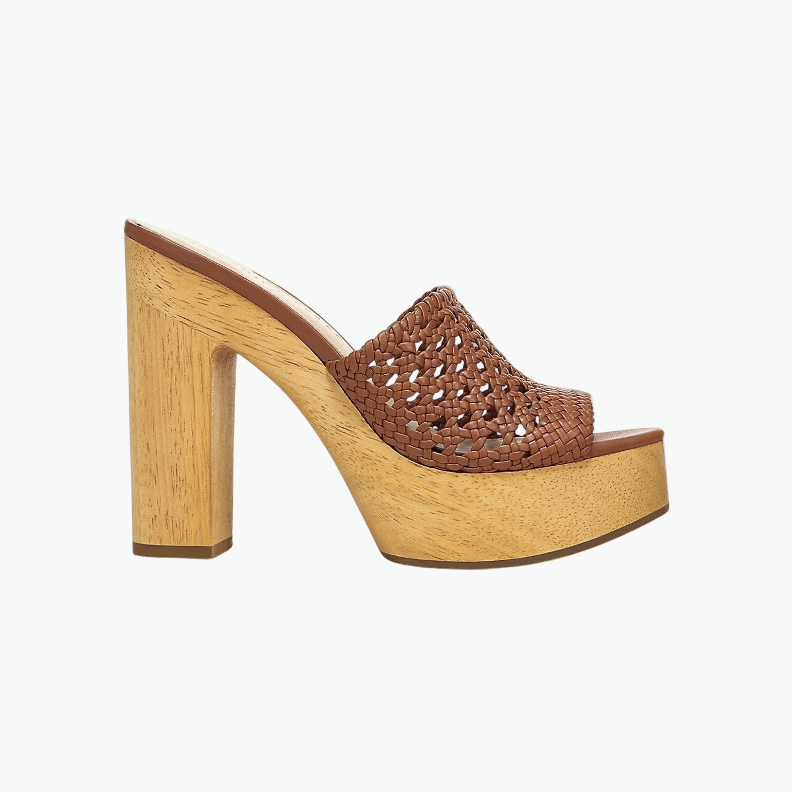 Veronica Beard 'Guadalupe' Brown Woven Leather Wooden-Heel Mules Size 6