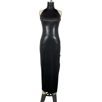 Norma Kamali Sleek Black Halter Turtle Side Slit Dress Size XS