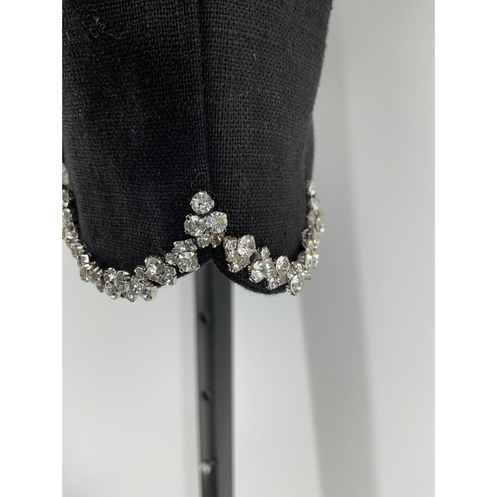 Zimmermann Crush Black Linen Crystal-Embellished Scalloped Crop Top Size 0