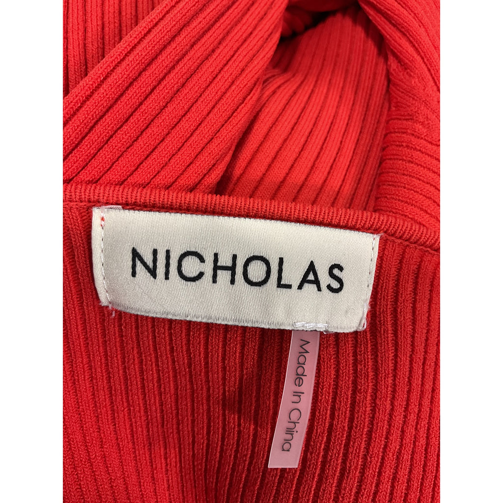 Nicholas 'Amara' Red Knit Halter Mixed Rib Long Sleeve Top Size S