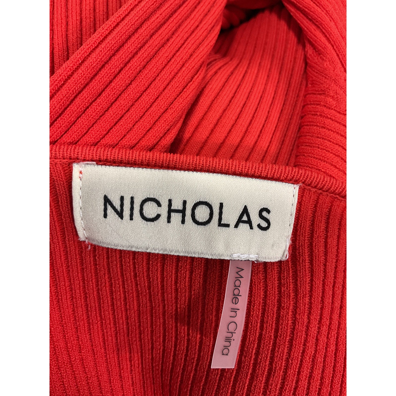 Nicholas 'Amara' Red Knit Halter Mixed Rib Long Sleeve Top Size S