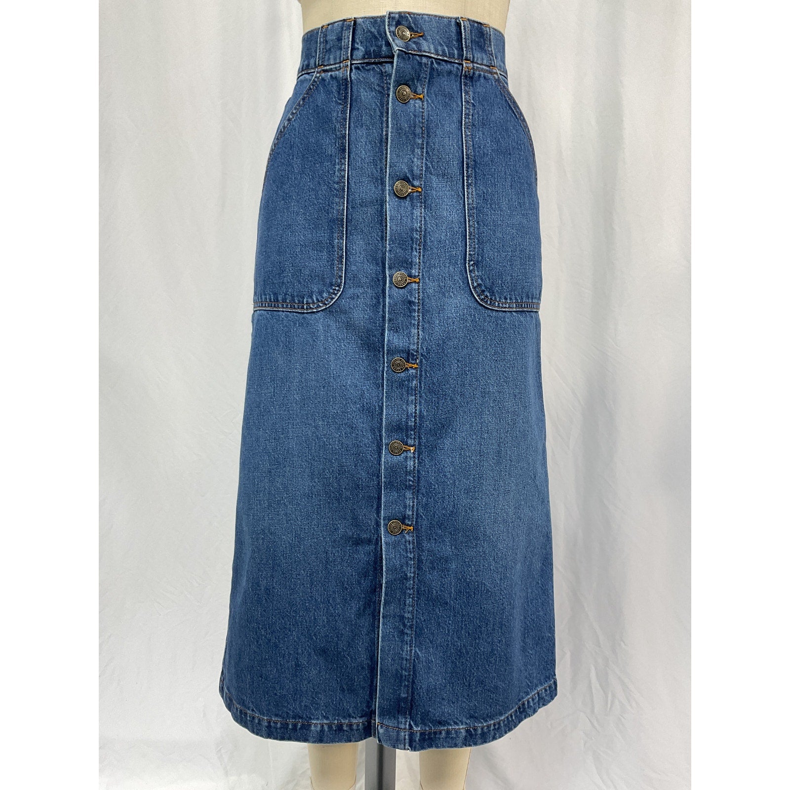 Frame Modern Pocket Blue Cotton Midi Skirt Size 28
