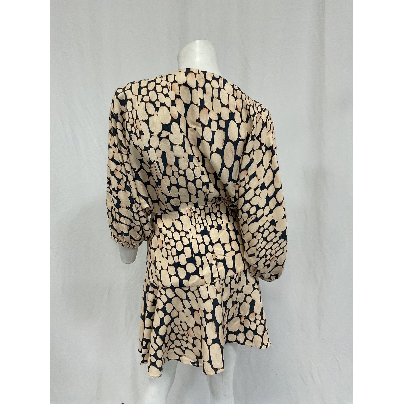 Significant Other 'Porto' Beige Linen Printed Mini Wrap Dress Size 4