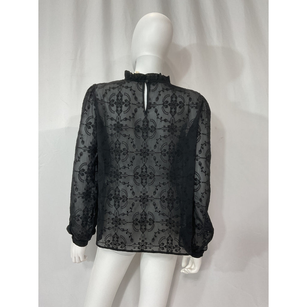 S�zane 'Valentine' Black Embroidered Back Slit Blouse Size 40