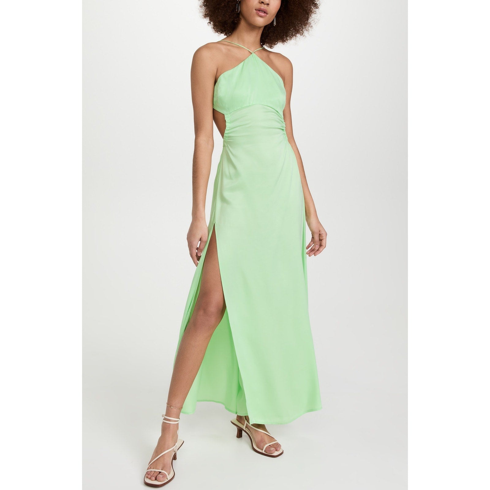 For Love & Lemons 'Kyra' Green Silk Maxi Dress Size M
