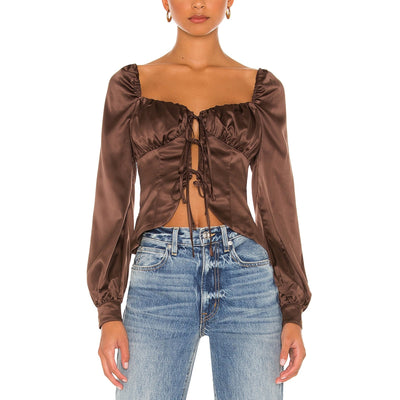 Majorelle Satin Chocolate Brown Waldorf Blouse Size M