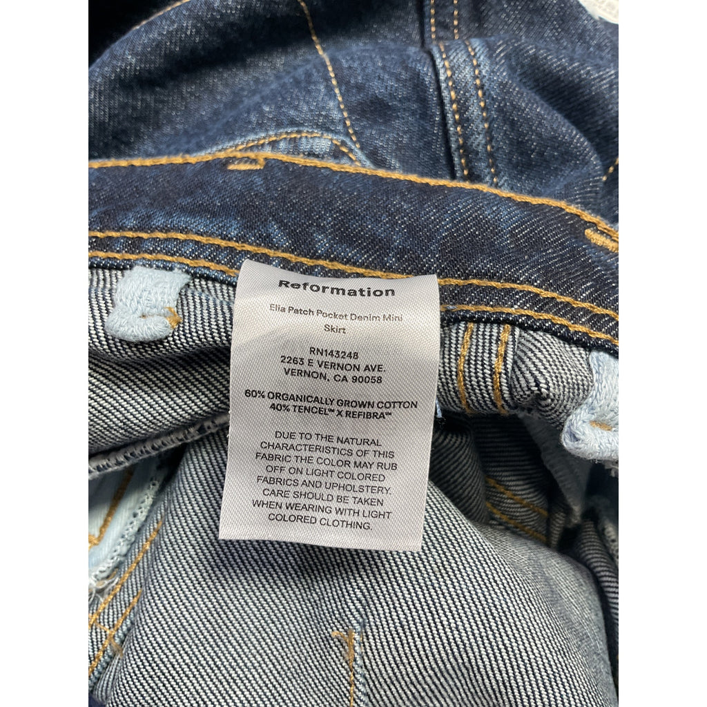 Reformation 'Elia' Blue Cotton Patch Pocket Denim Mini Skirt Size 23