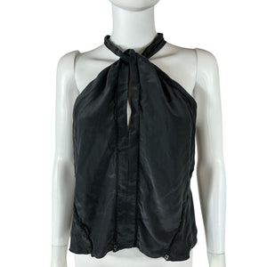 Frame Lace-Trimmed Black Twist-Front Halterneck Top Size L