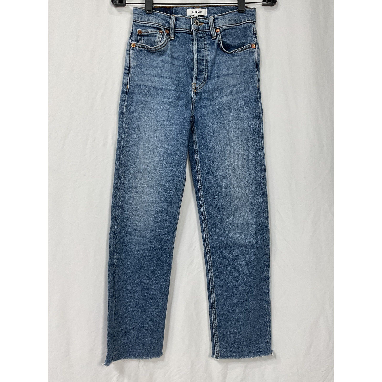 Re/Done Blue Cotton High Rise Comfort Stretch Stove Pipe Jeans Size 24