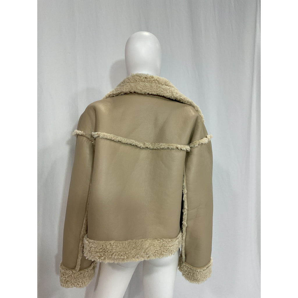 Astr The Label 'Luciana' White Faux Leather Fur Trim Jacket Size L