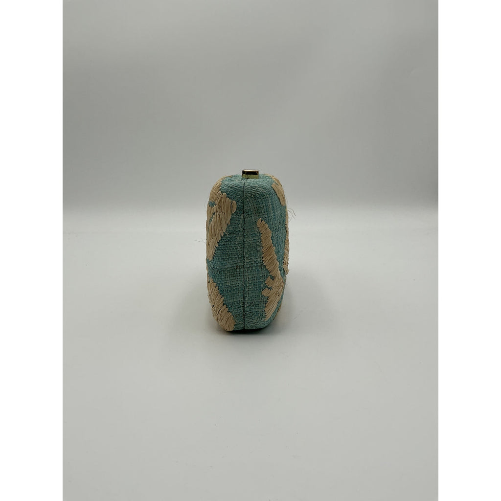 Kayu Frances Blue Woven Straw Clutch Size OS