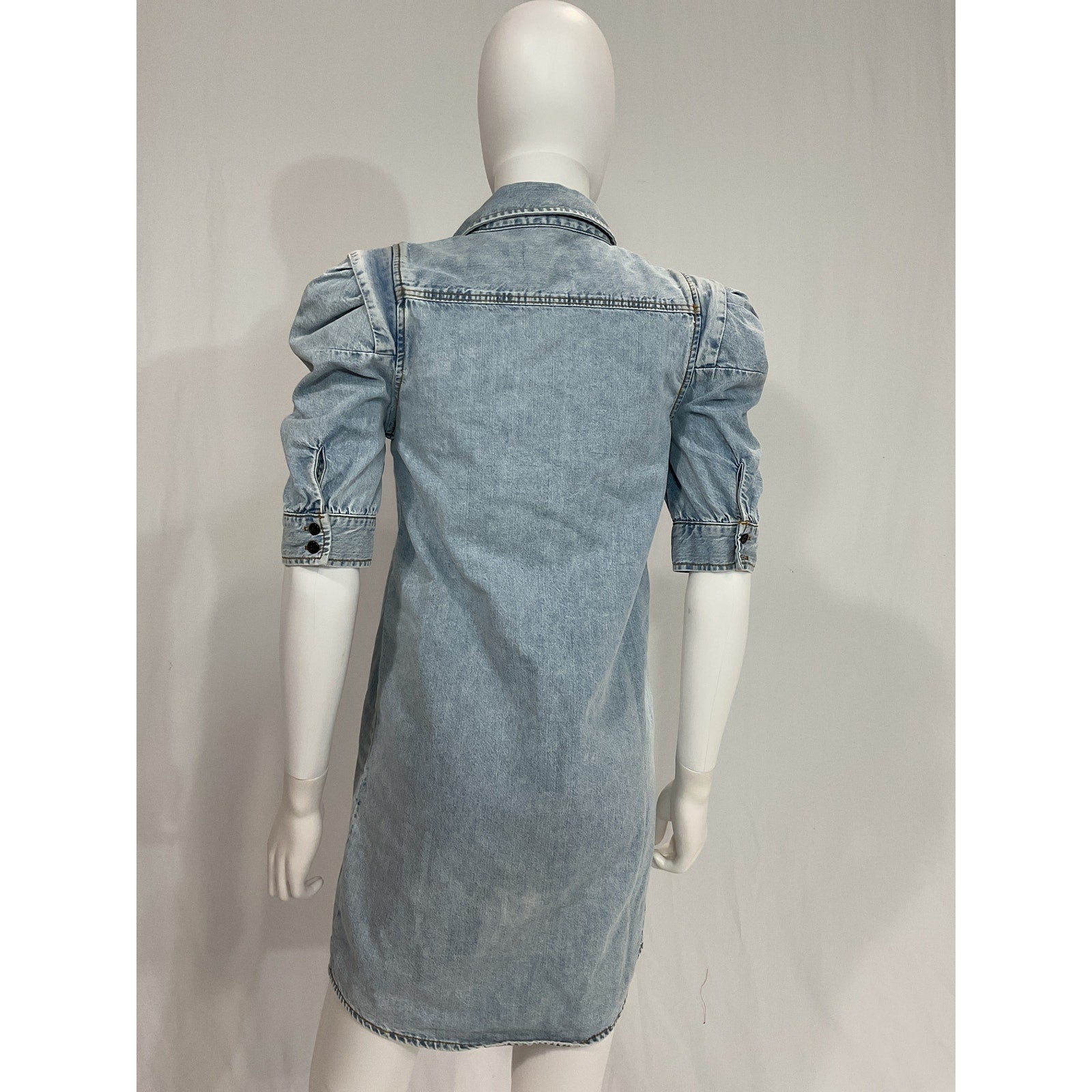 Frame 'Rosette Sleeve' Blue Denim Button Front Mini Dress Size XS