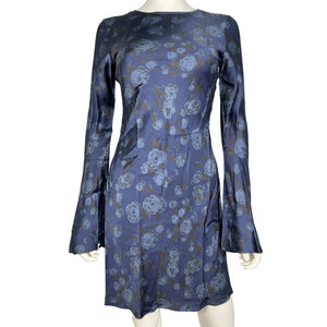 Ganni Satin Blue Rose Dress Size 34 EU / US 2