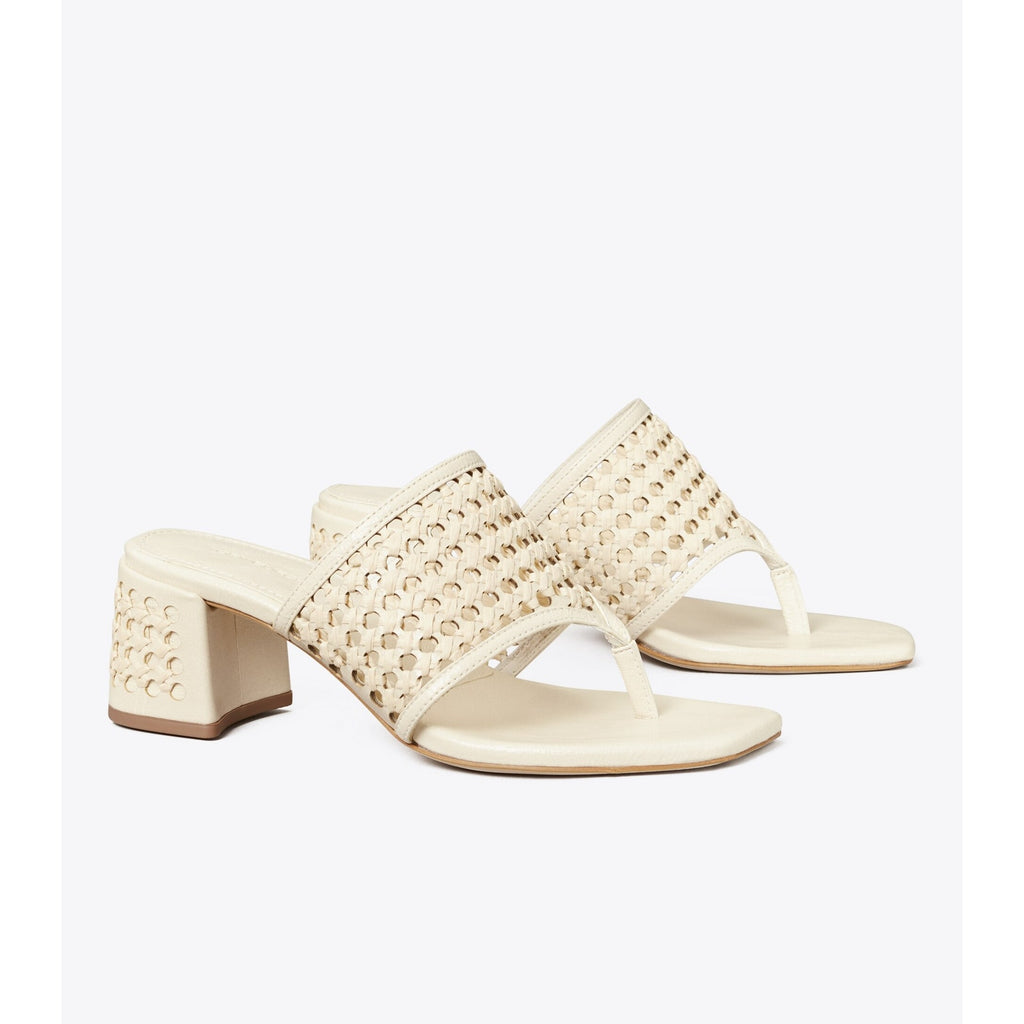 Tory Burch 'Woven' White Patent Leather Raffia Heeled Sandal Size 8.5
