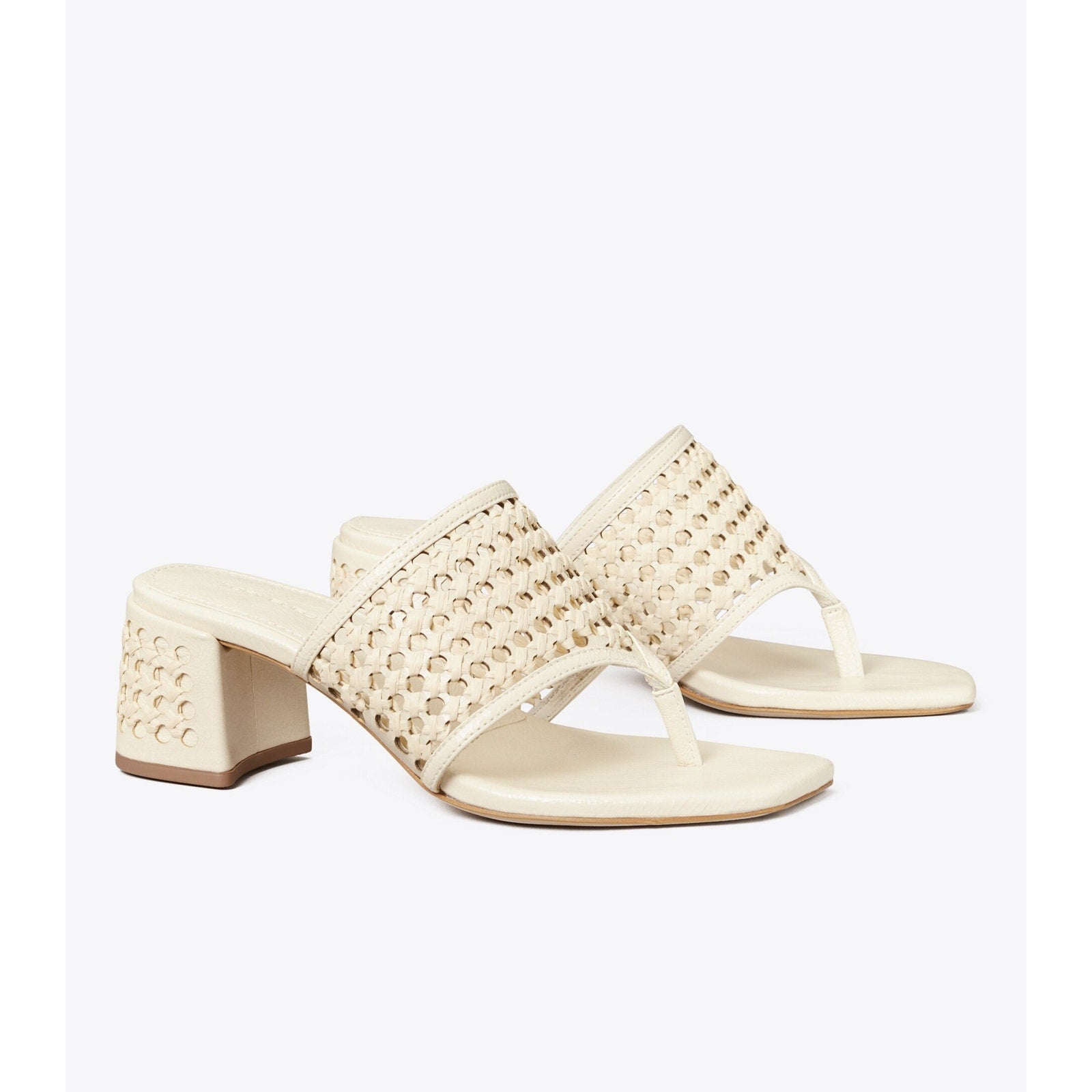 Tory Burch 'Woven' White Patent Leather Raffia Heeled Sandal Size 8.5