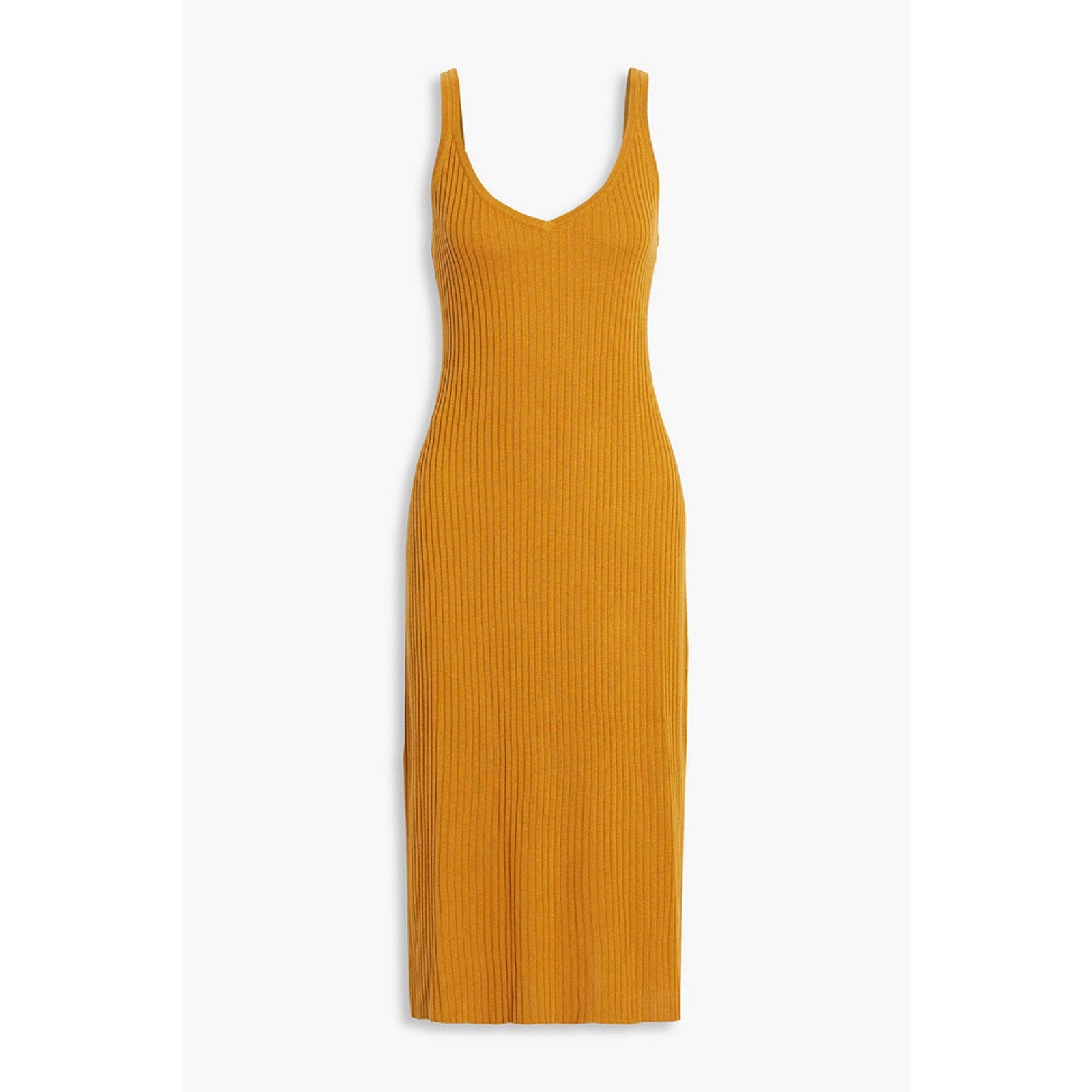 Naadam Ribbed Blend Orange Silk Midi Dress Size S
