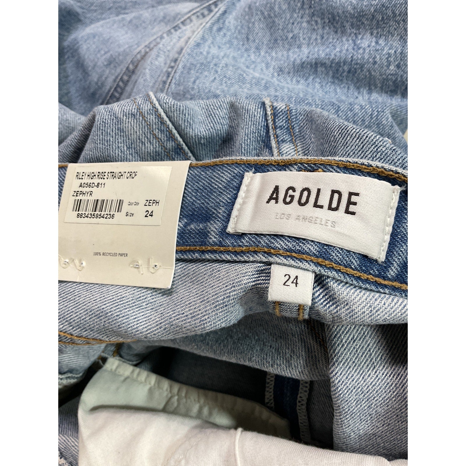 Agolde 'Riley' Blue High Rise Straight Crop Denim Jean Size 25 - NWT