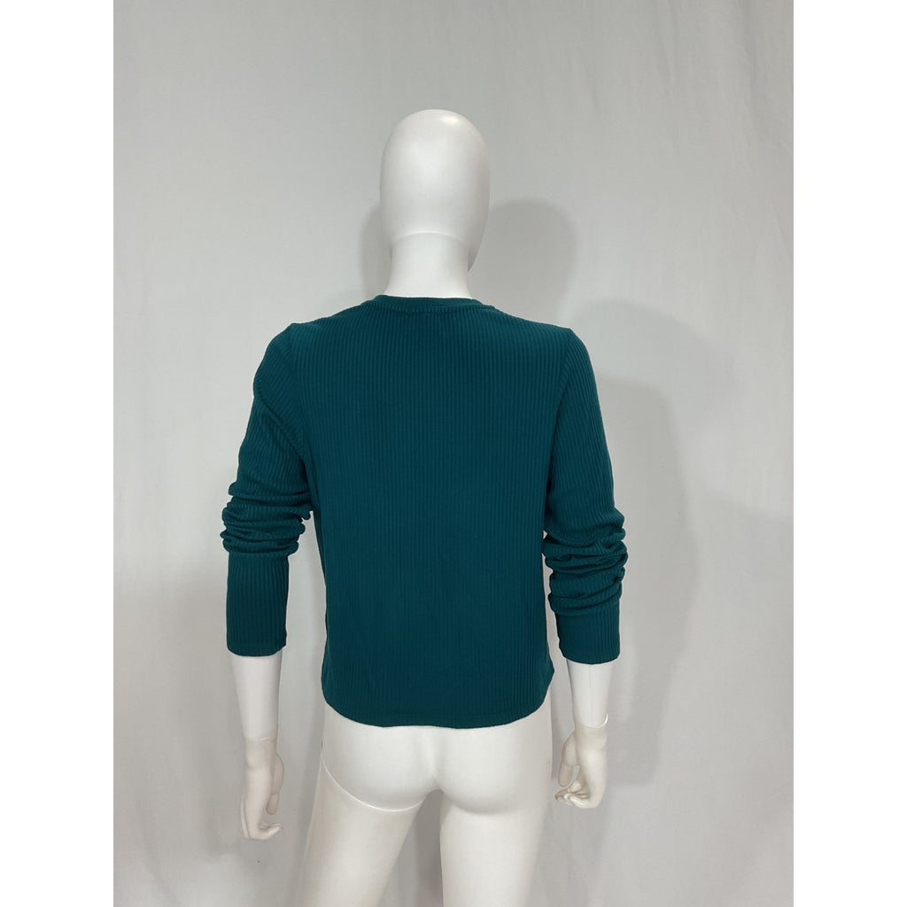 Donni. 'Ribbed' Blue Knit Crewneck Cardigan Size XS