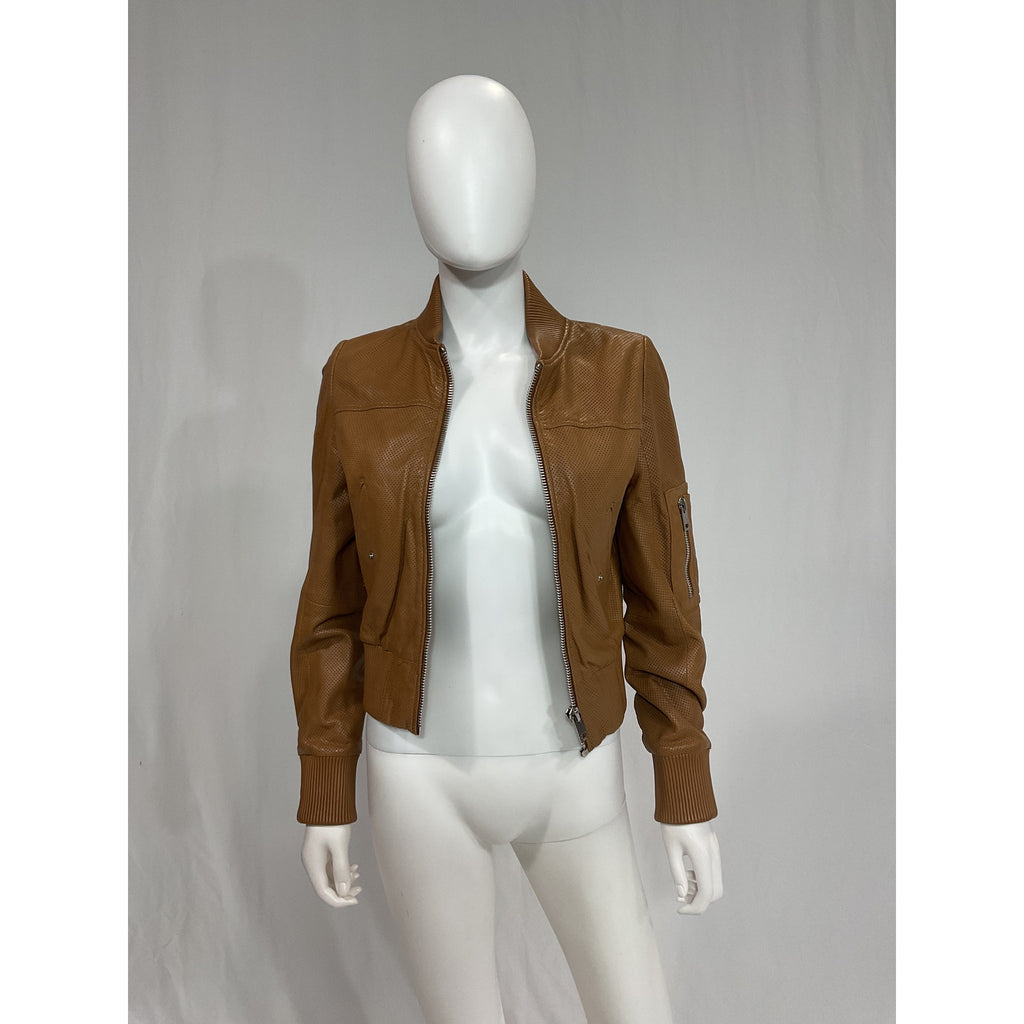 Walter Baker 'Hailey' Brown Leather Bomber Jacket Size S