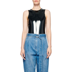 Tibi Tech Patent Black Polyester Bodysuit Size XXS