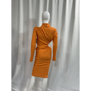 Rotate Birger Christensen 'Alice' Orange Cutout Ribbed Recycled Jersey Midi Dress Size 8 - NWT