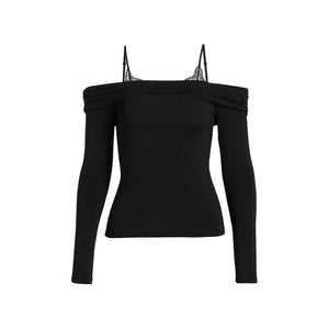 Jonathan Simkhai Standard Black Polyester Mirra Jersey Off-The-Shoulder Top Size M - NWT
