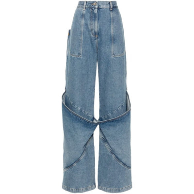The Attico Contemporary Blue Knee-Detail Wide-Leg Denim Jeans Size 26 NWT