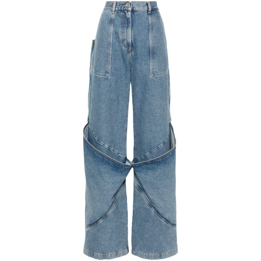 The Attico Contemporary Blue Knee-Detail Wide-Leg Denim Jeans Size 26 NWT