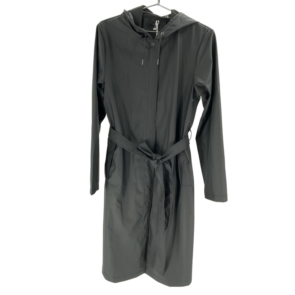 Rains Waterproof A-Line Black Polyester Long Raincoat Size S