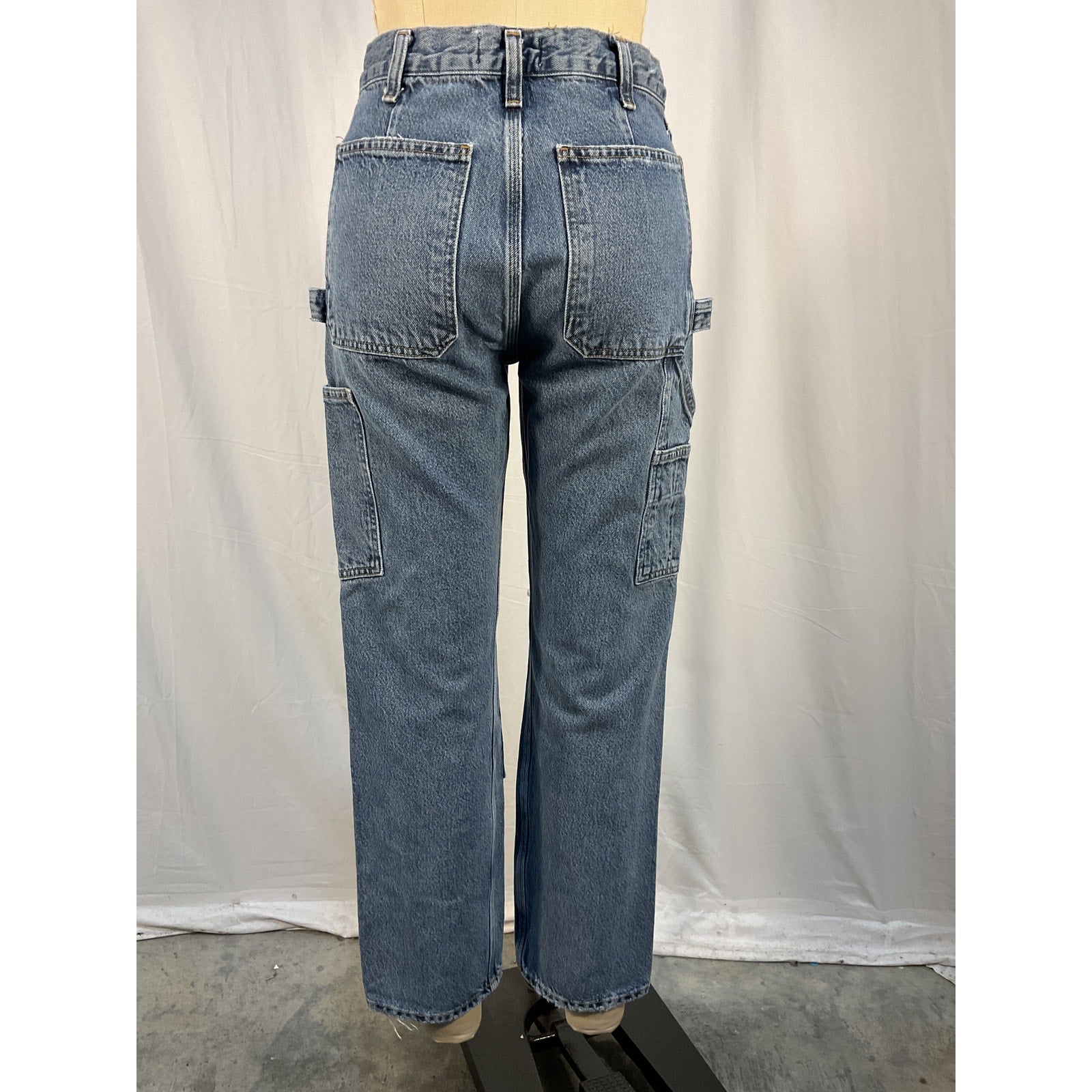 Agolde + Net 'Sustain' Blue Rami Carpenter Mid-Rise Straight-Leg Organic Denim Jeans Size 27