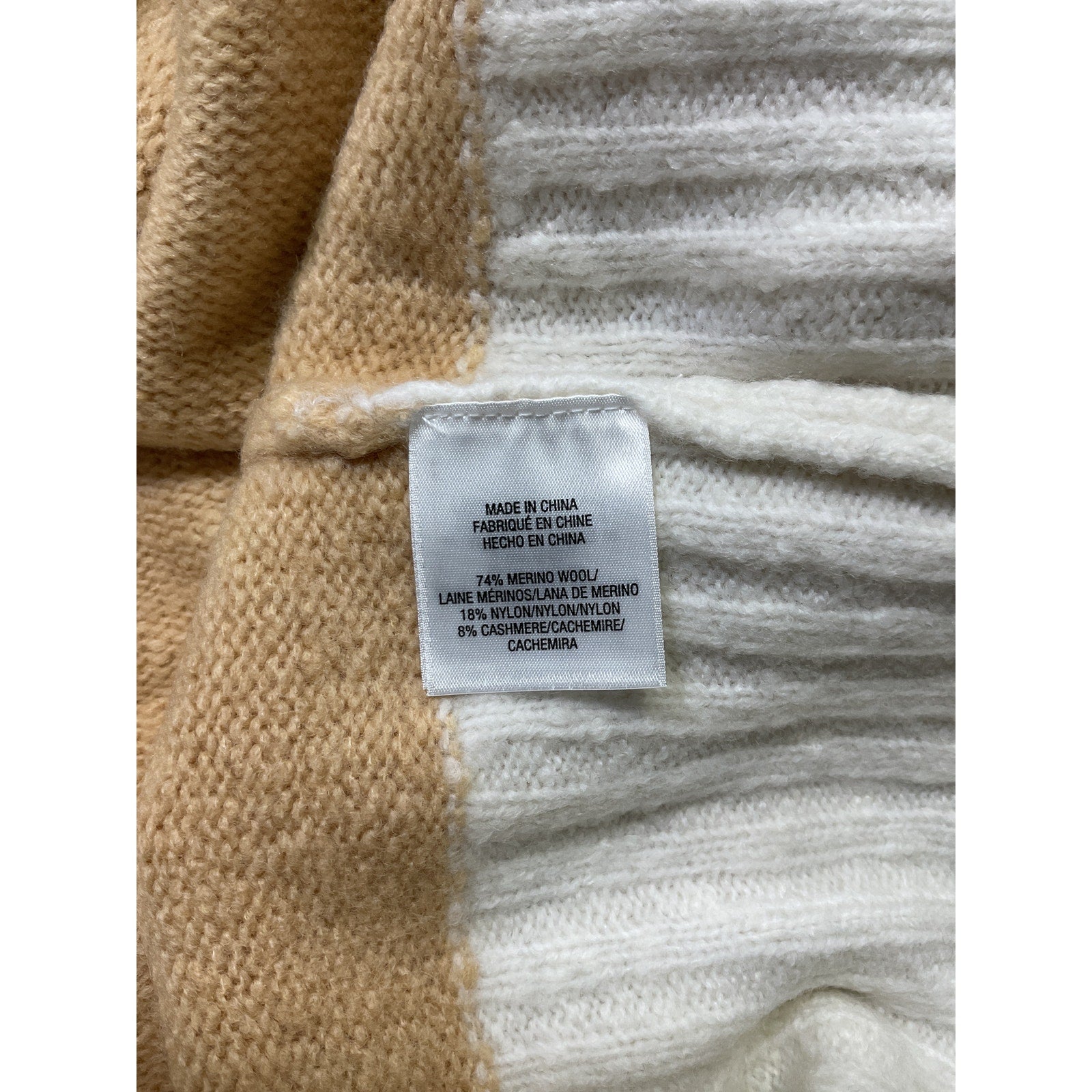 Favorite Daughter 'The Andi' Beige Contrast Rib Turtleneck Wool & Cashmere Blend Sweater Size M - NWT