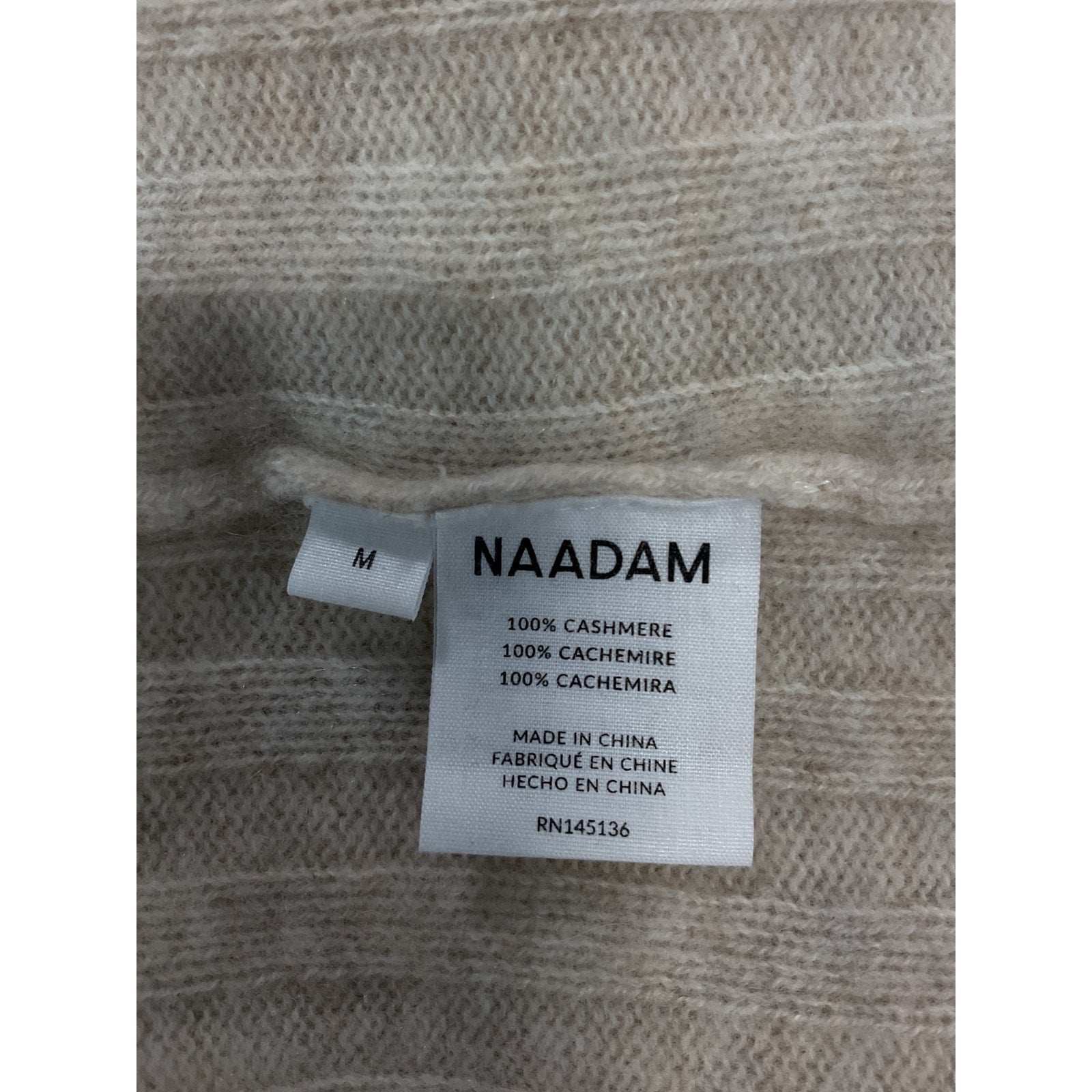 Naadam 'Cashmere' Tan Ribbed Crewneck Sweater Size M