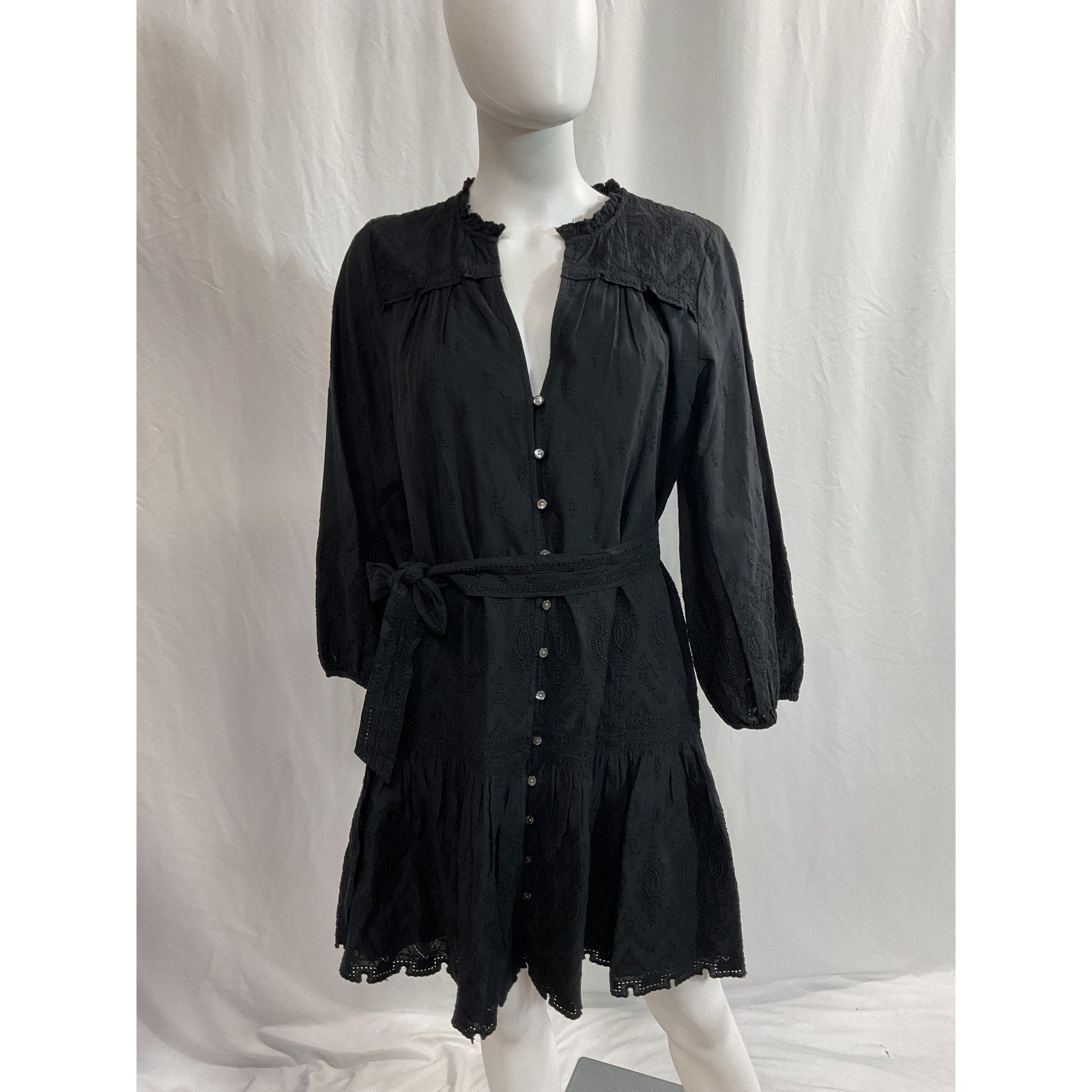 Veronica Beard 'Chrisjen' Black Cotton V Neck Eyelet Dress Size 8 - NWT