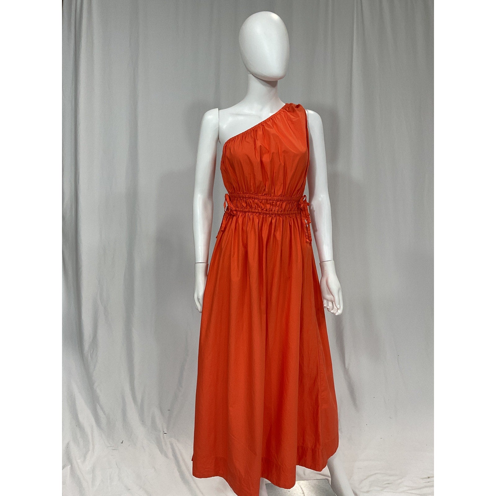 Faithfull The Brand Orange 'La Ora' One Shoulder Poplin Midi Dress Size XS