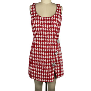 Self-Portrait Embellished Red Check Mini Dress Size UK 10 / US 6