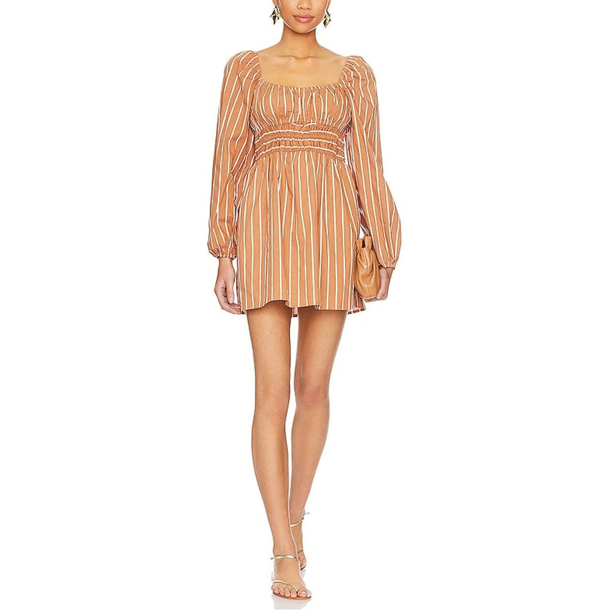 Faithfull The Brand Striped Brown Paloma Mini Dress Size M