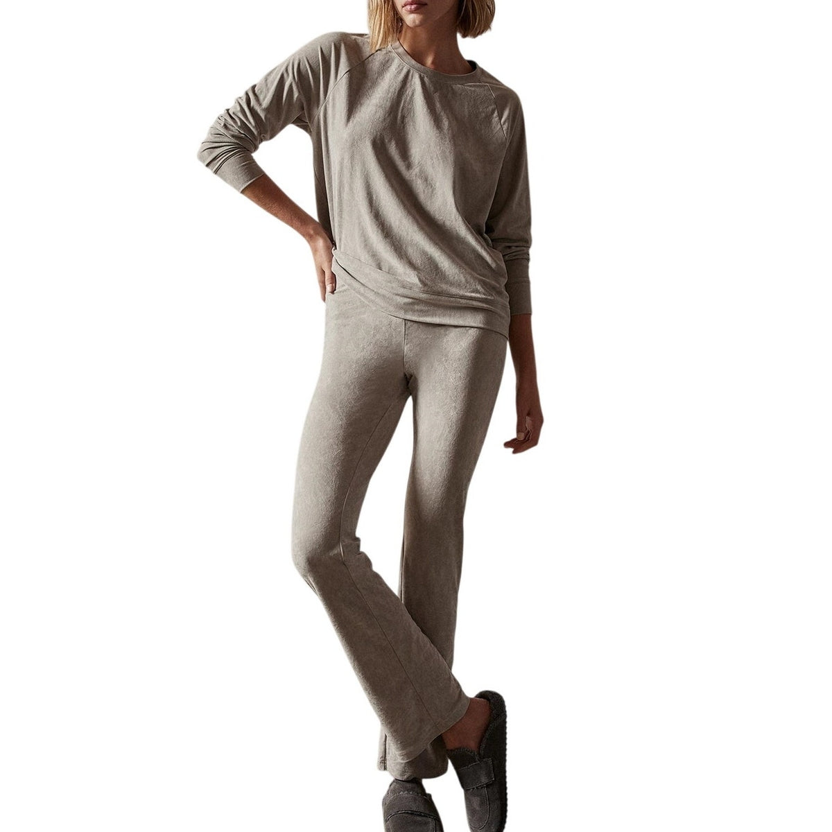 James Perse Soft Gray Velvet Flare Pants Size 1