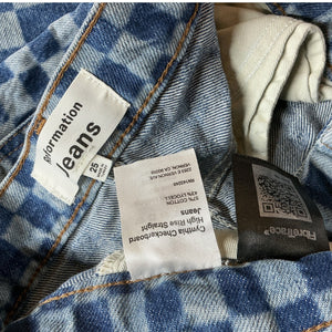 Reformation Checkerboard High-Rise Straight Blue Cynthia Denim Jeans Size 25
