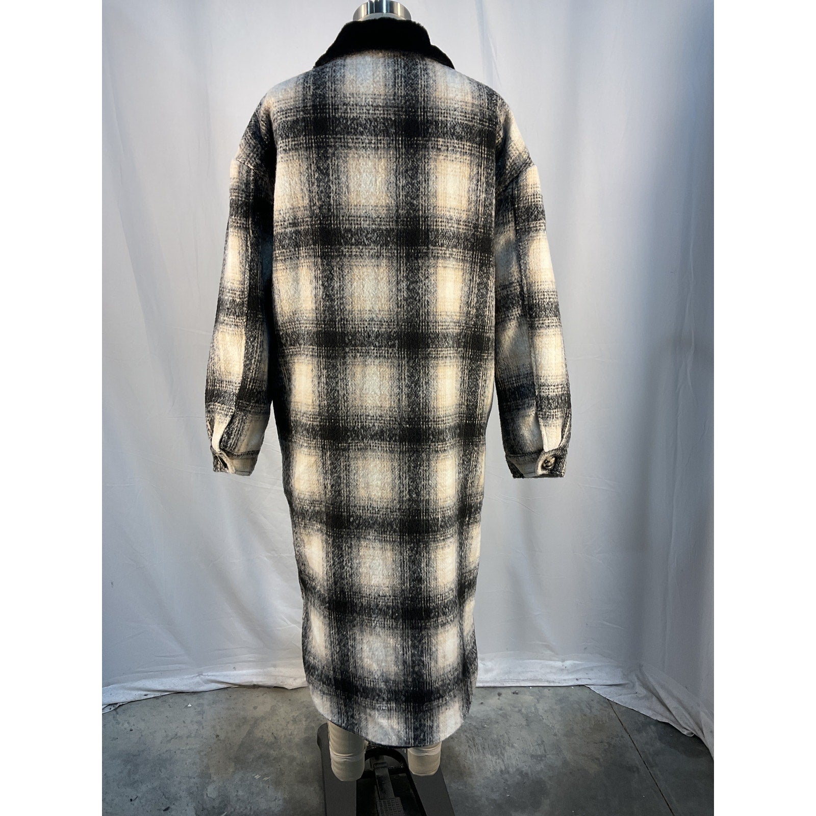 Apparis James Faux Fur Black Polyester Lined Plaid Shirt Coat Size M