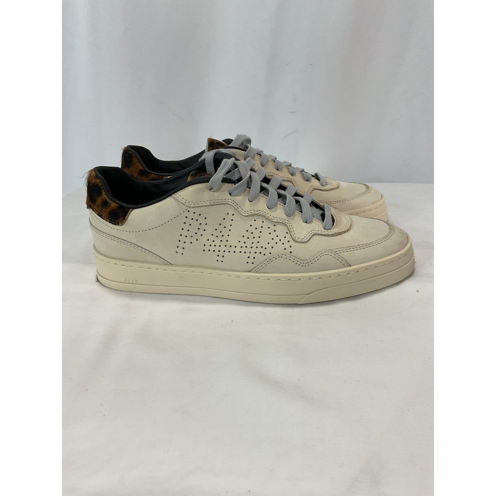 P448 'Bali' White Leather With Leopard Print Sneaker Size 9