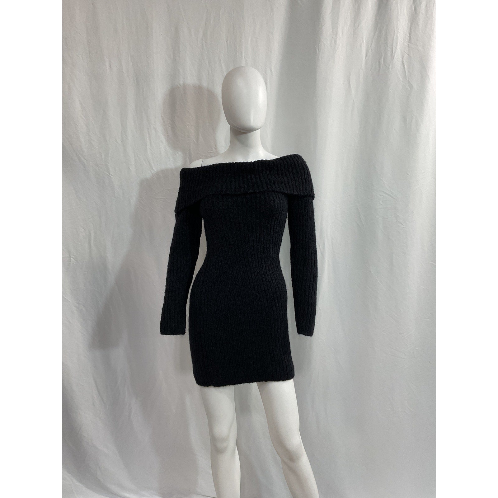 Reformation 'Jayne' Black Foldover Sweater Mini Dress Size XS