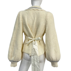 For Love & Lemons Ribbed Cream Jade Cardigan Sweater Size S