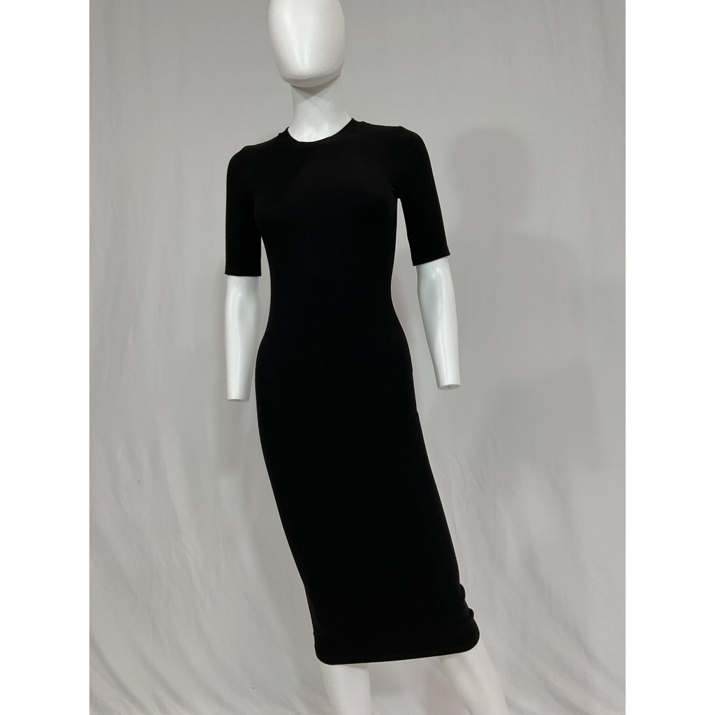 Enza Costa Half Sleeve Black Crew Midi Dress Size S