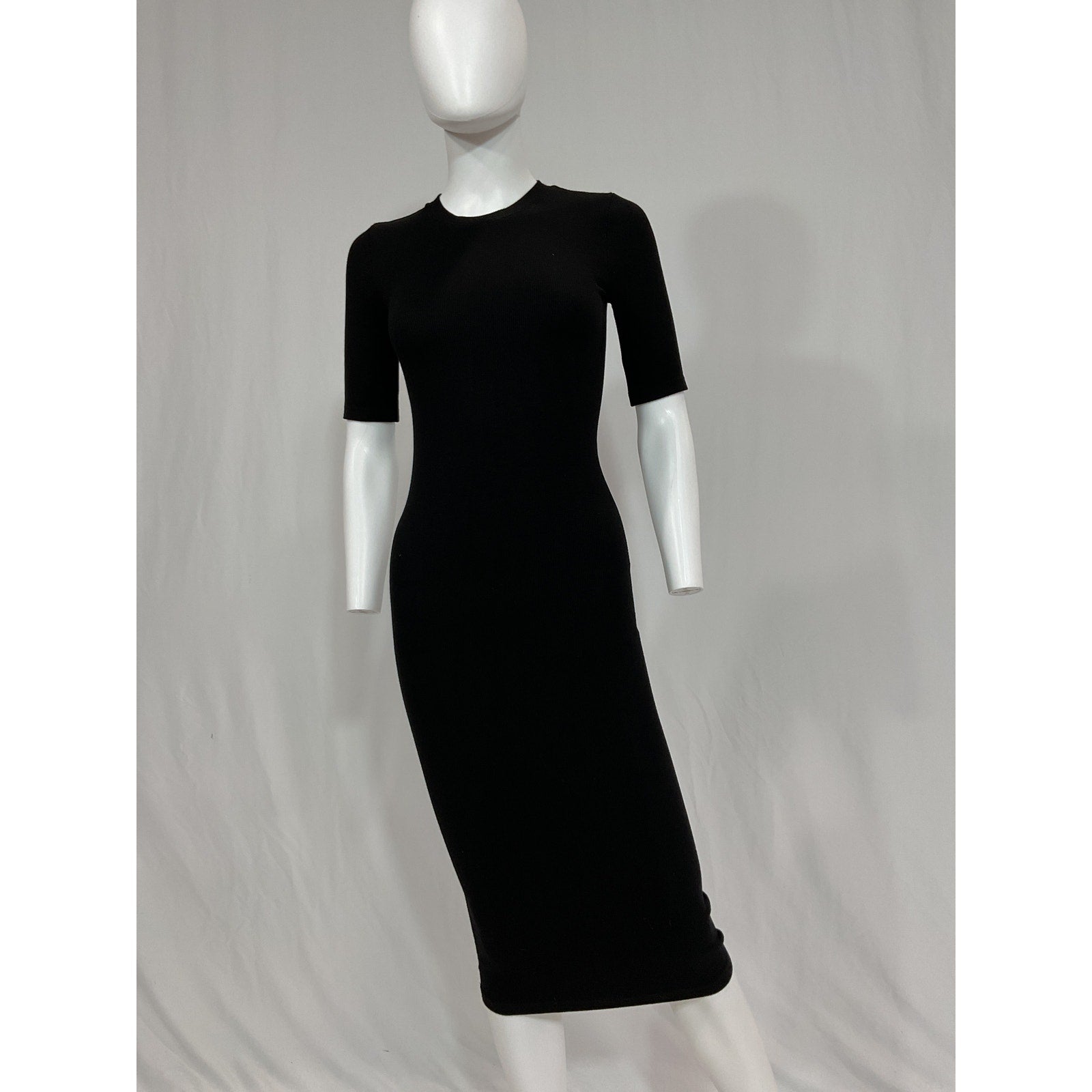 Enza Costa Half Sleeve Black Crew Midi Dress Size S
