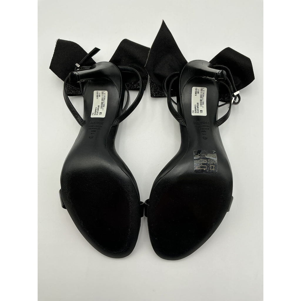 Schutz 'Lyla' Black Leather Crystal Bow Heels Size 10