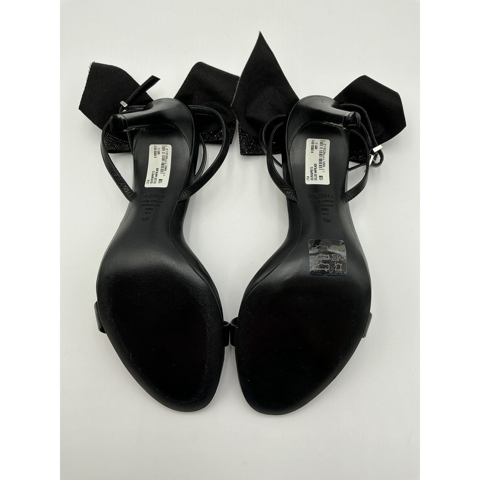 Schutz 'Lyla' Black Leather Crystal Bow Heels Size 10