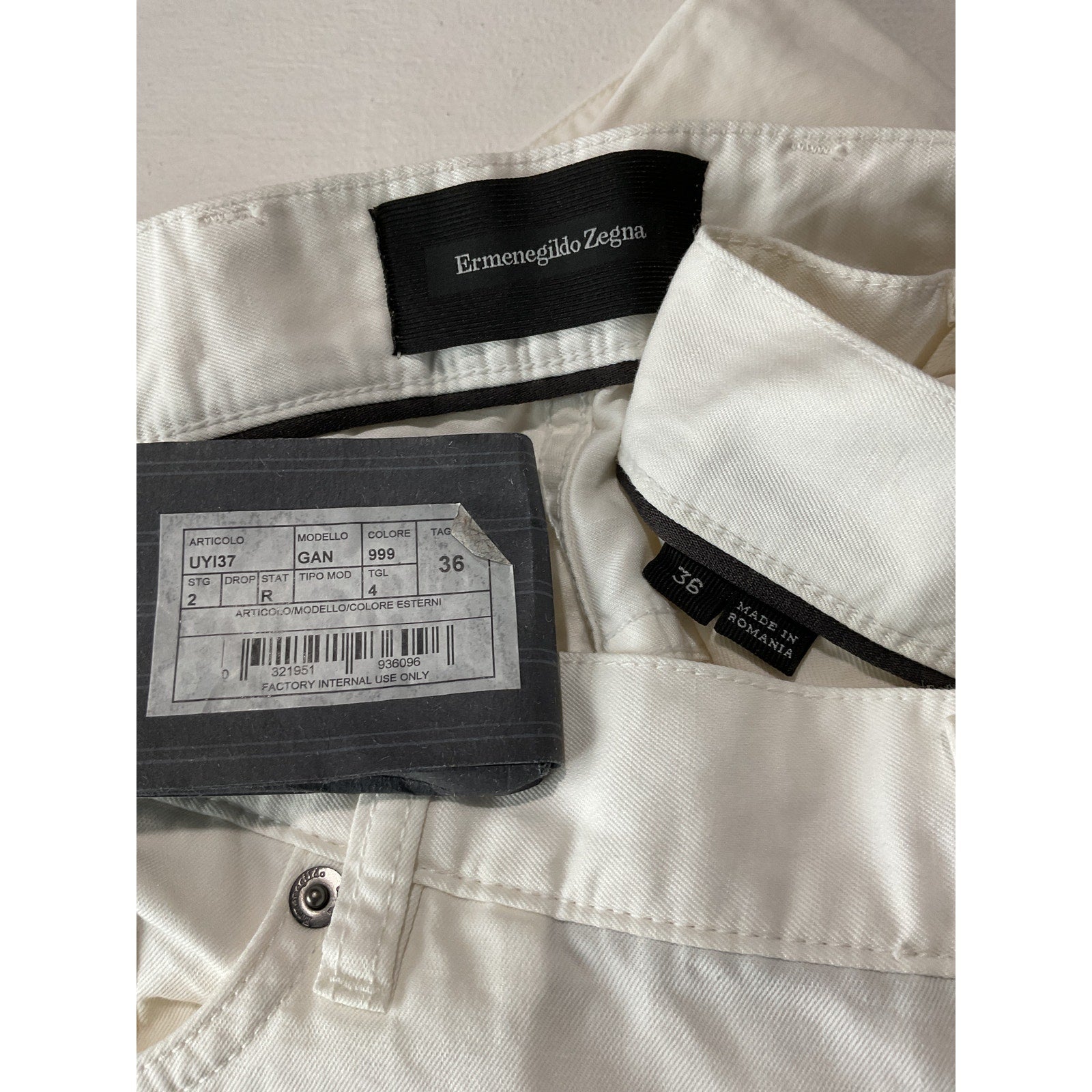 Zegna Linen 5 Pkt White Cotton Pant Size 36