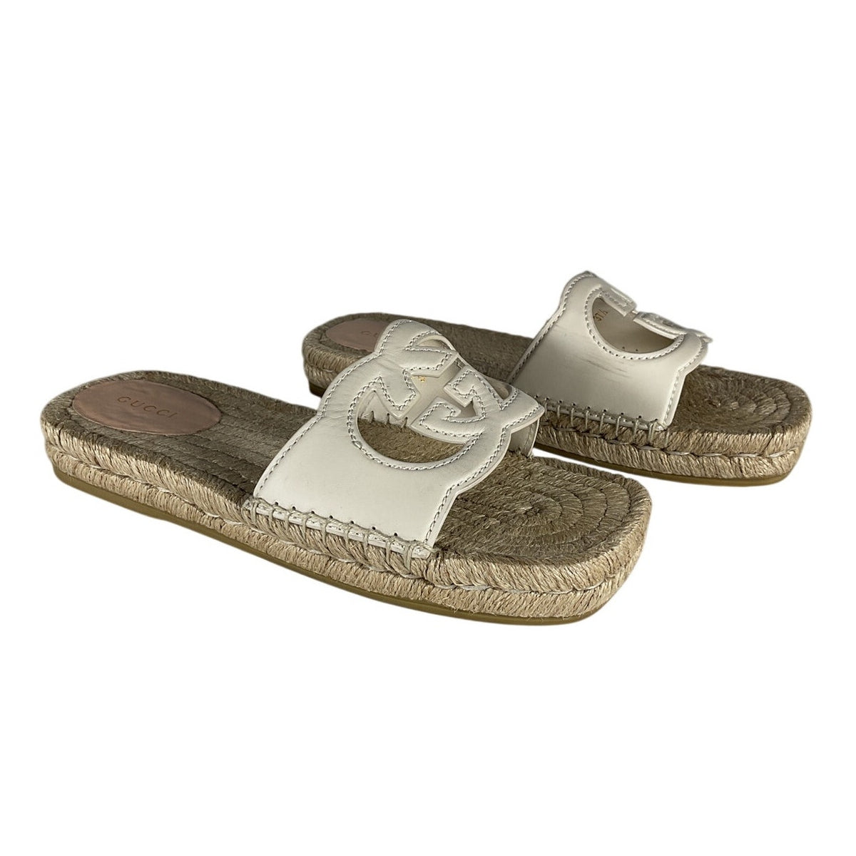 Gucci White Leather Interlocking G Cutout Slide Sandals Size 37.5 IT / US 7.5