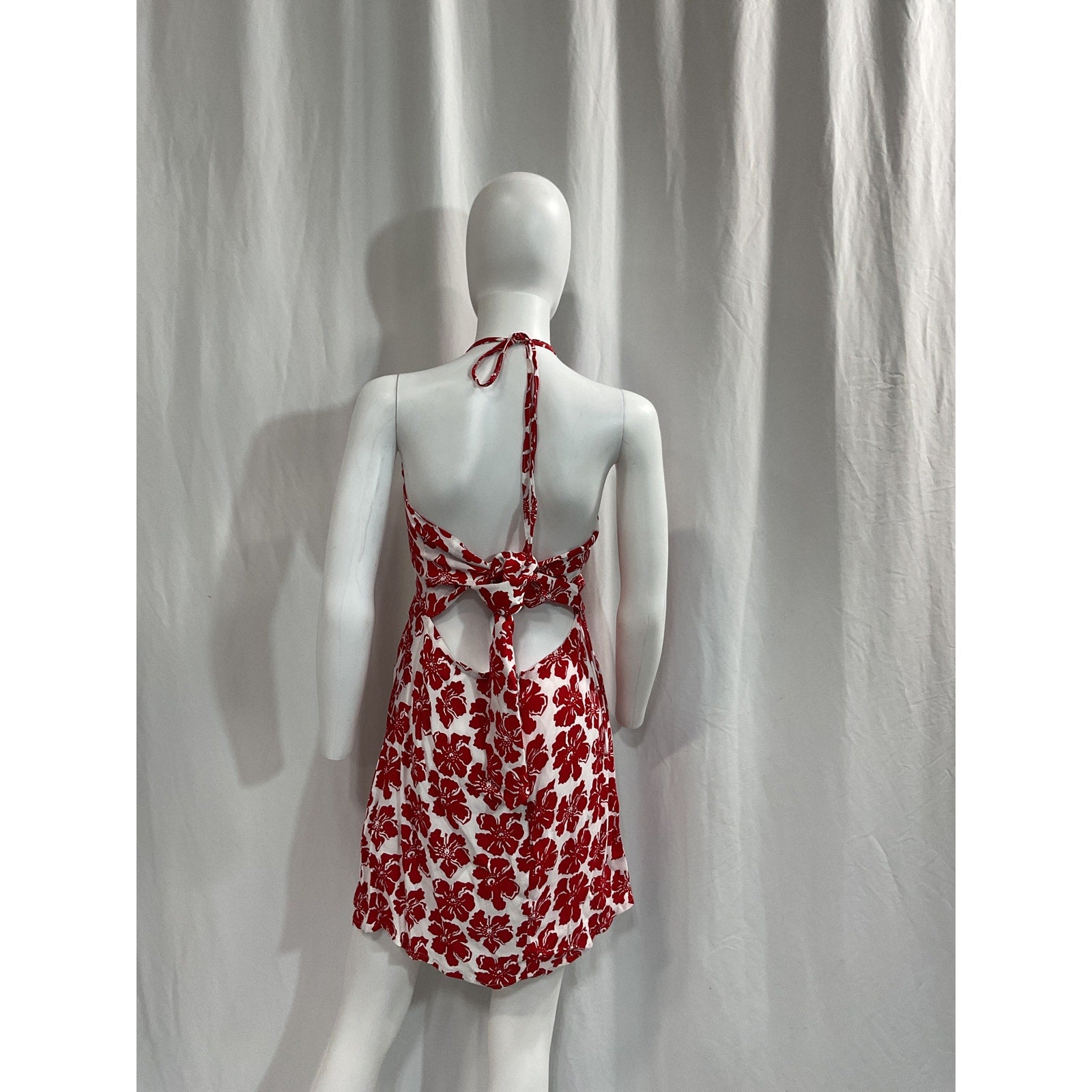 Faithfull The Brand 'Gaia' Red Poplin Halterneck Back Tie Mini Dress Size S